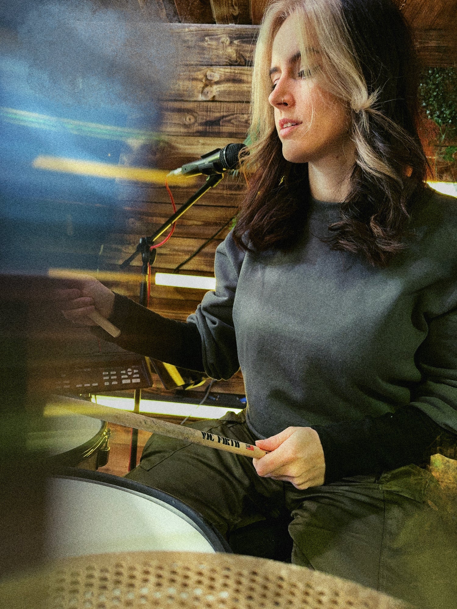 Emma McGann plays drums